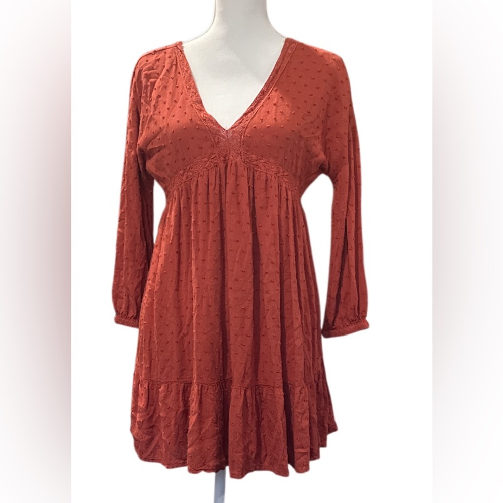 in Loom Bohemian Rust V-Neck Dress 100%Rayon